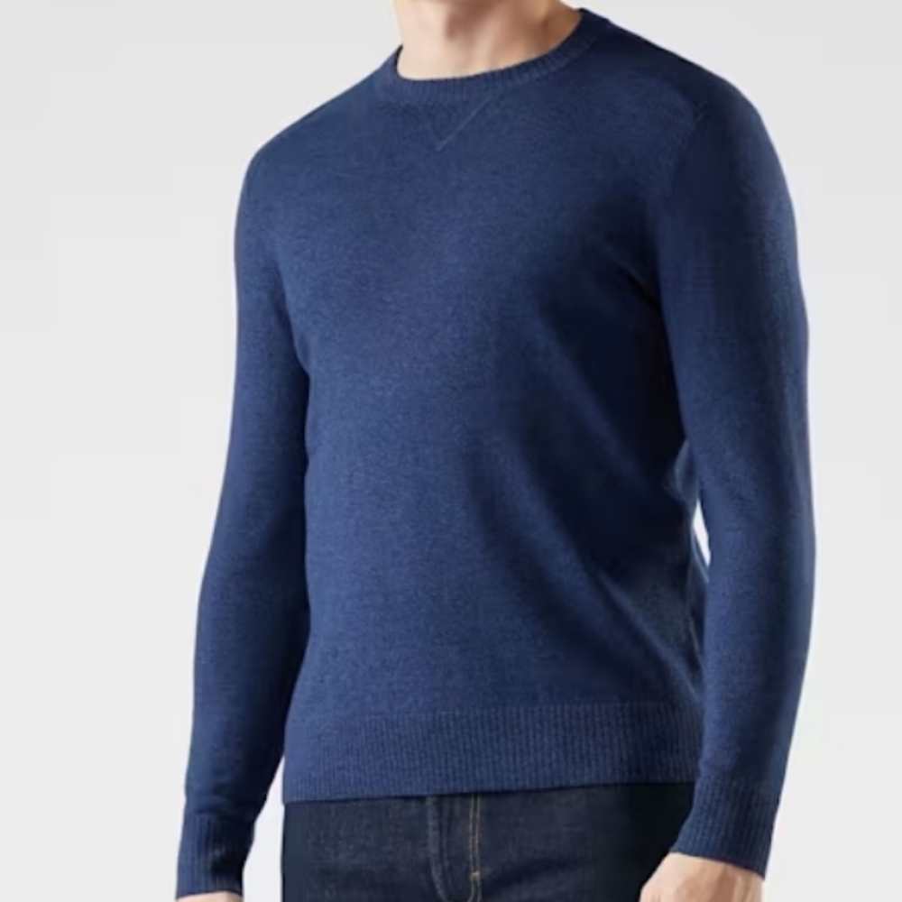 Smartwool Men's Teal Crewneck Sparwood Crew Sweater Twilight Blue Donegal Small